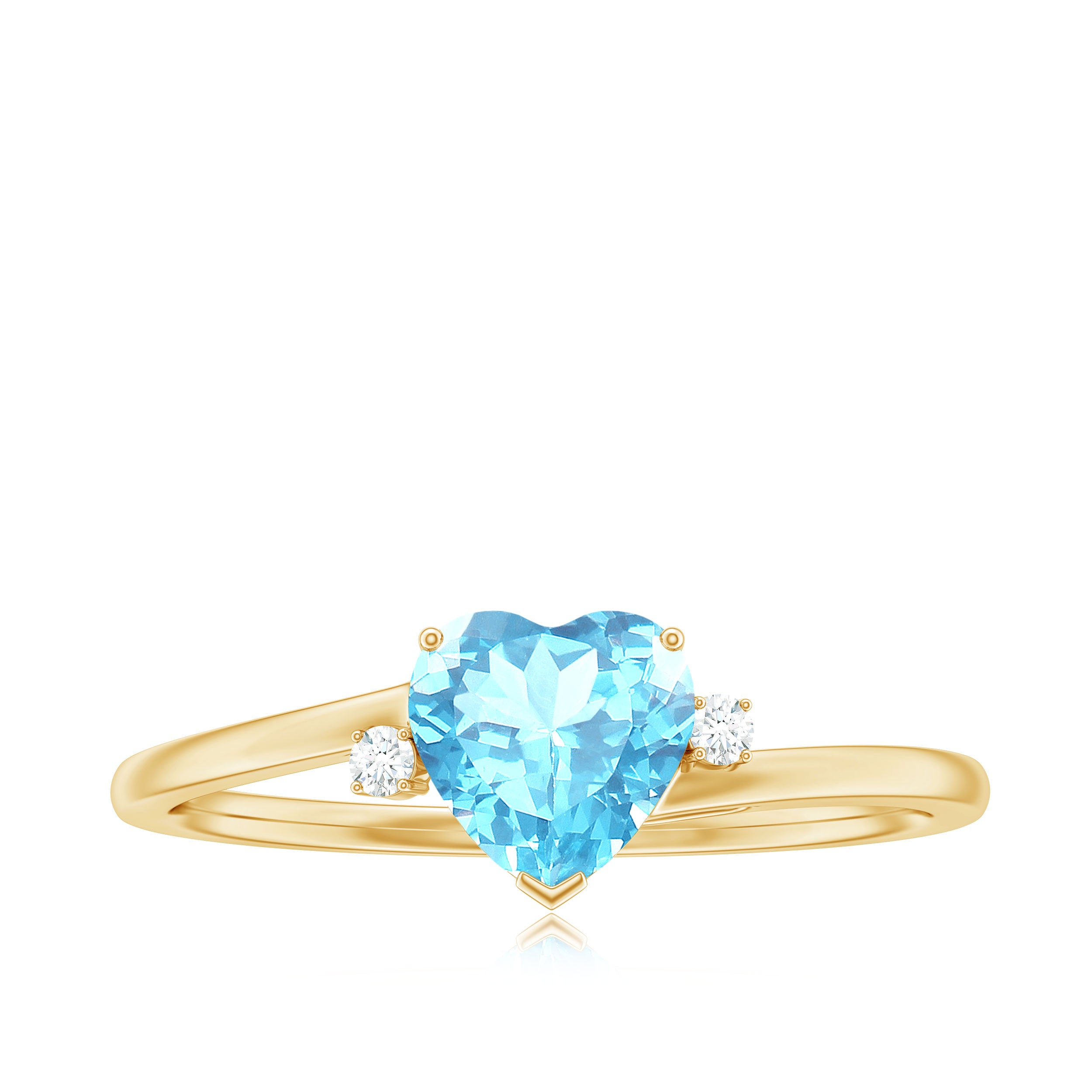 Heart Aquamarine Solitaire Promise Ring with Diamond Aquamarine - ( AAA ) - Quality - Rosec Jewels