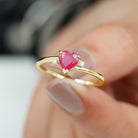 Natural Ruby Heart Solitaire Promise Ring with Diamond Ruby - ( AAA ) - Quality - Rosec Jewels