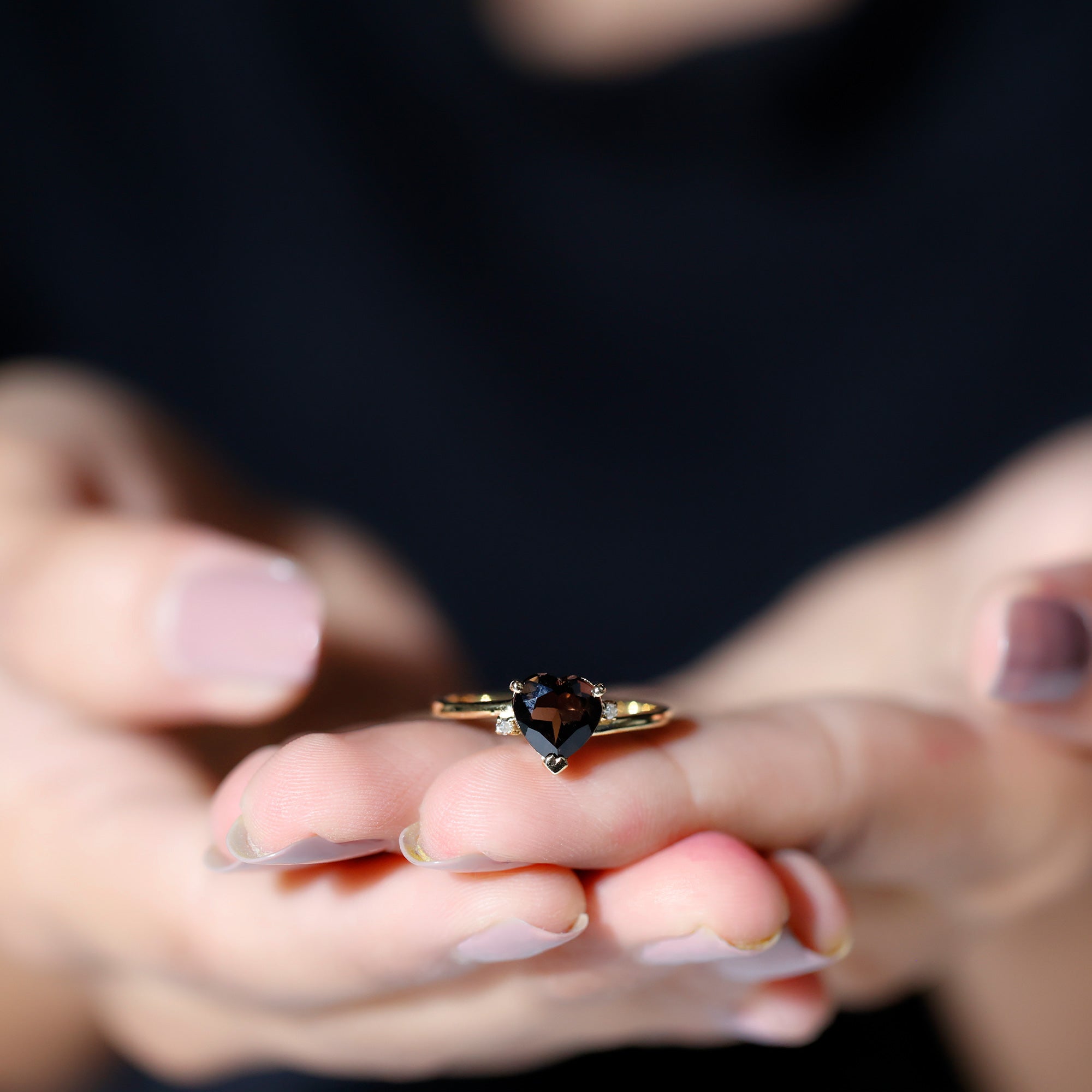 Heart Shape Smoky Quartz Solitaire Promise Ring with Diamond Smoky Quartz - ( AAA ) - Quality - Rosec Jewels