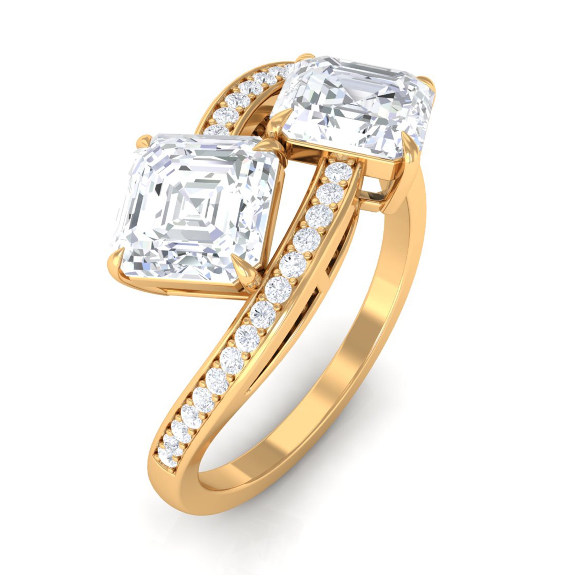 Asscher Cut Cubic Zirconia Two Stone Engagement Ring Zircon - ( AAAA ) - Quality - Rosec Jewels