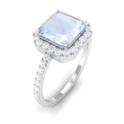 Asscher Cut Moonstone Halo Engagement Ring with Diamond Moonstone - ( AAA ) - Quality - Rosec Jewels