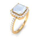 Asscher Cut Moonstone Halo Engagement Ring with Diamond Moonstone - ( AAA ) - Quality - Rosec Jewels