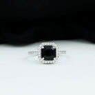 Asscher Cut Black Onyx Halo Engagement Ring with Diamond Black Onyx - ( AAA ) - Quality - Rosec Jewels