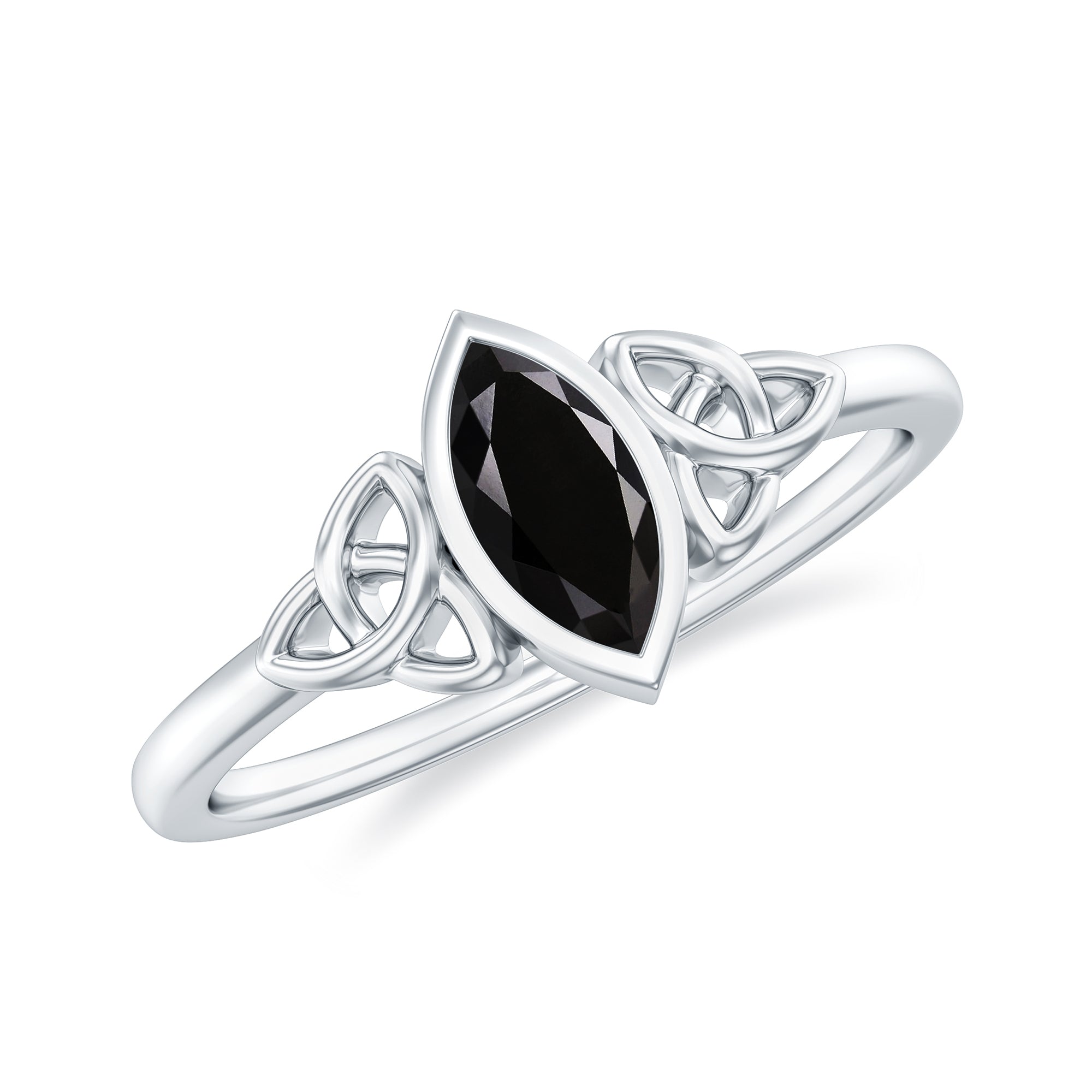 Marquise Shape Black Spinel Solitaire Celtic Knot Ring Black Spinel - ( AAA ) - Quality - Rosec Jewels