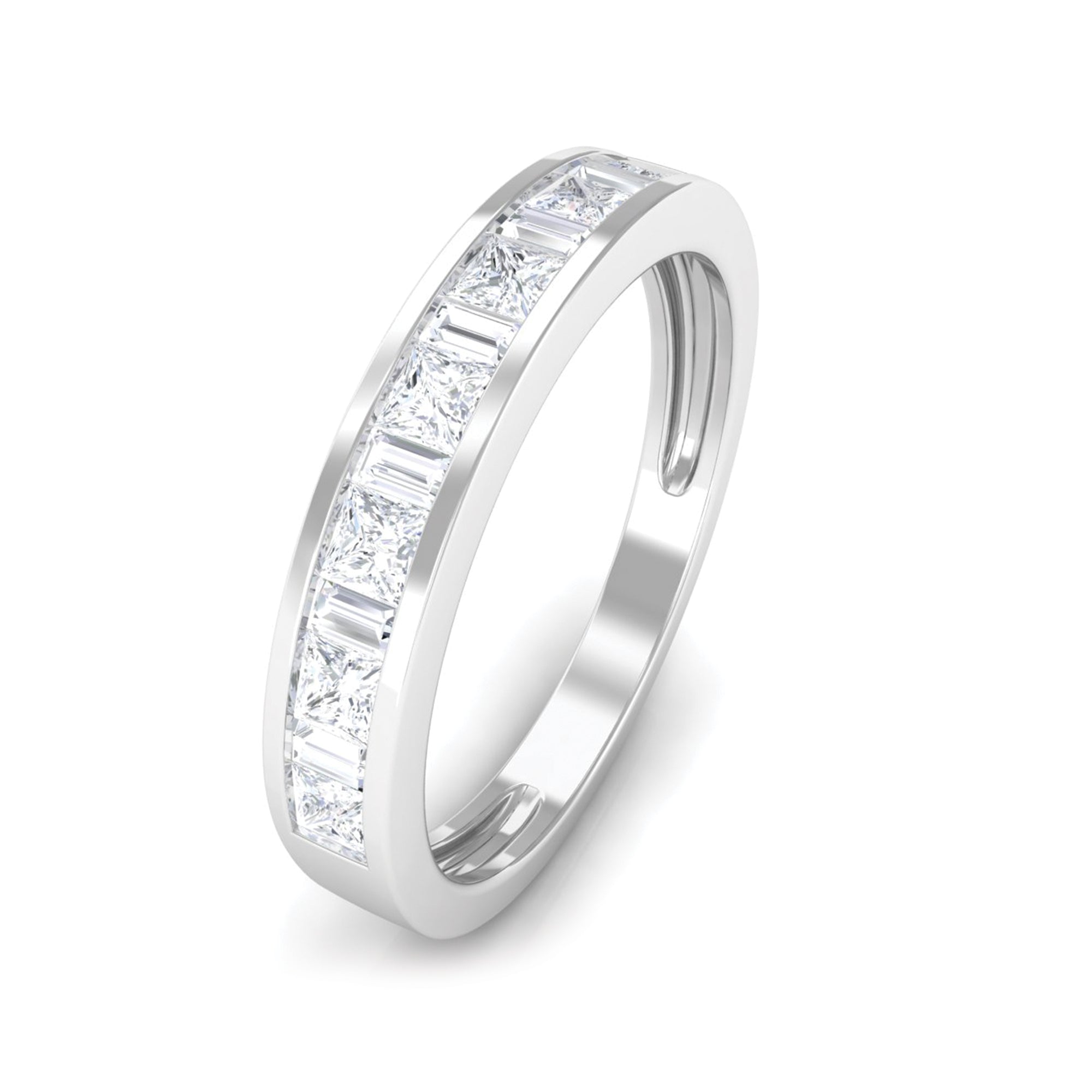 1.25 CT Princess Cut Moissanite Half Eternity Ring in Channel Setting Moissanite - ( D-VS1 ) - Color and Clarity - Rosec Jewels