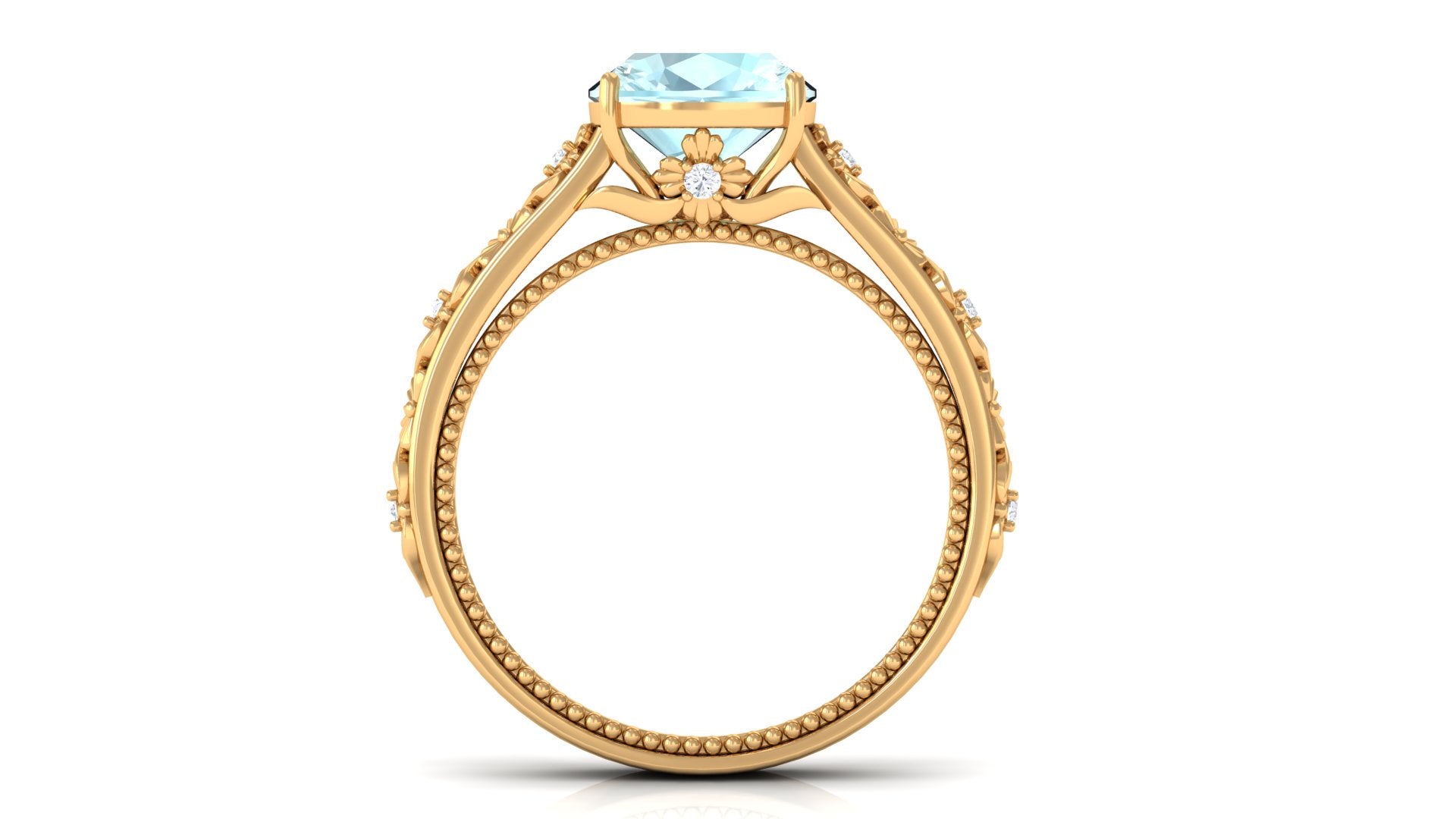 Cushion Cut Solitaire Sky Blue Topaz and Diamond Floral Engagement Ring Sky Blue Topaz - ( AAA ) - Quality - Rosec Jewels