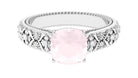 Cushion Cut Solitaire Rose Quartz Floral Engagement Ring with Diamond Rose Quartz - ( AAA ) - Quality - Rosec Jewels