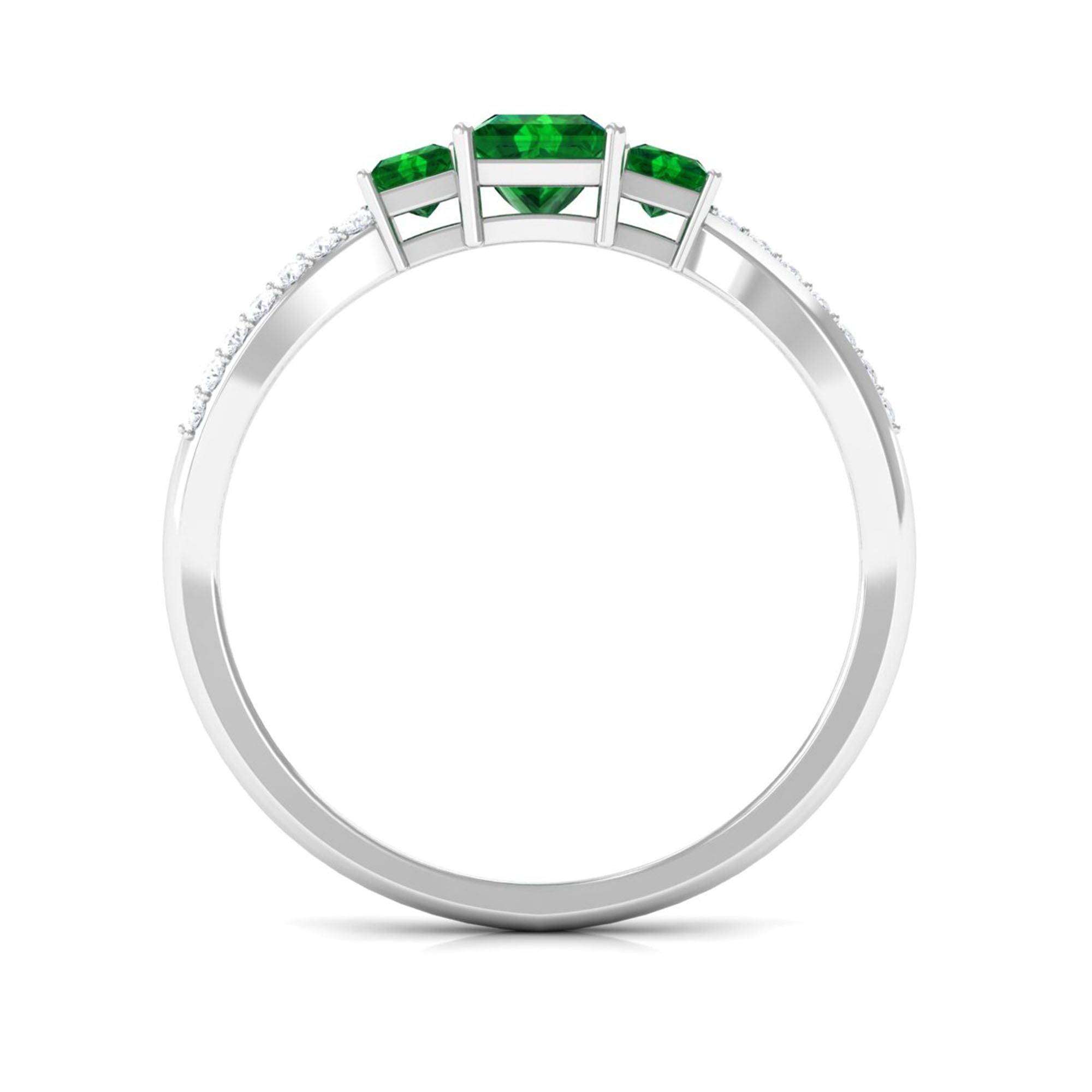 Princess Cut Created Emerald 3 Stone Ring with Diamond Lab Created Emerald - ( AAAA ) - Quality - Rosec Jewels