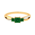 Princess Cut Created Emerald 3 Stone Ring with Diamond Lab Created Emerald - ( AAAA ) - Quality - Rosec Jewels