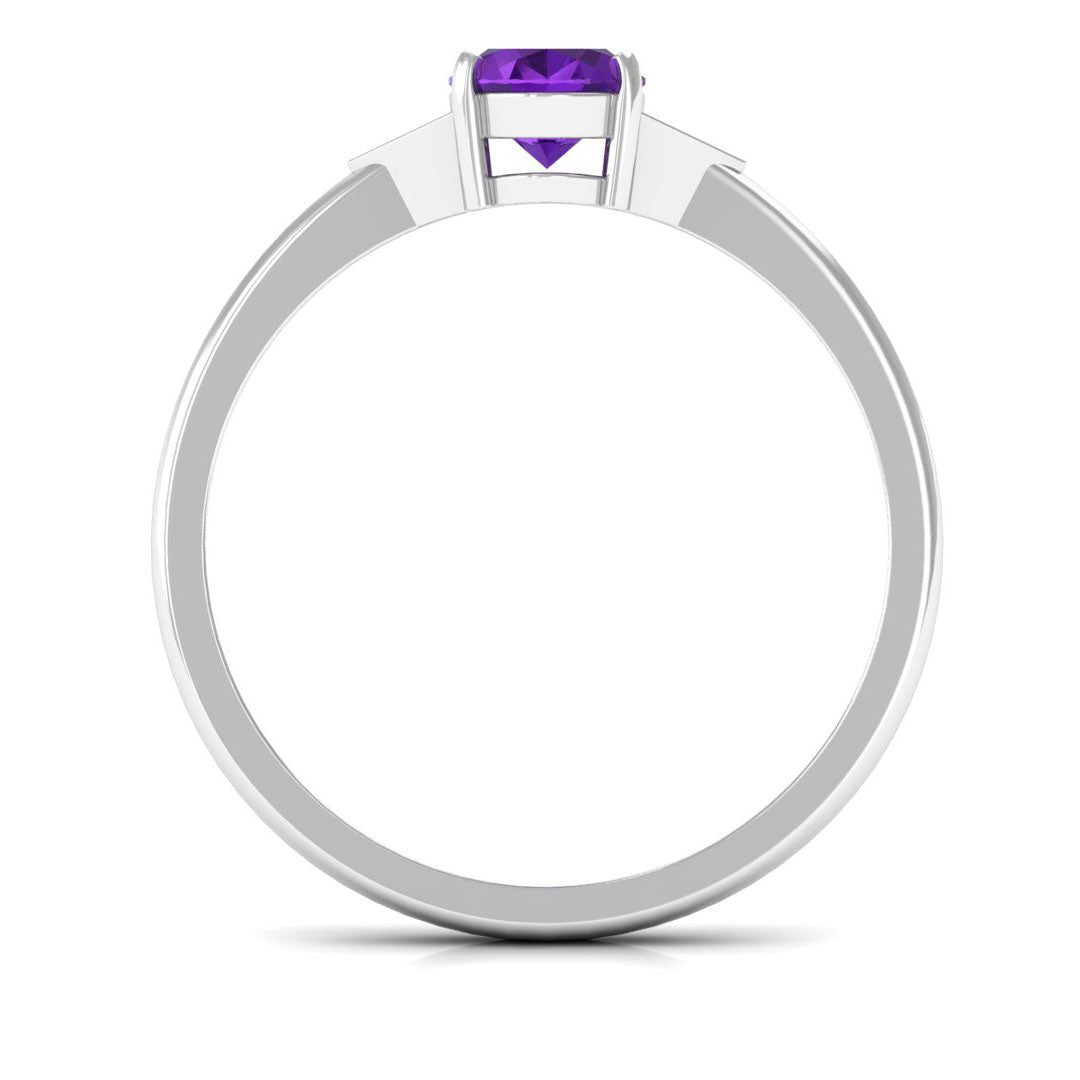 Oval Amethyst Solitaire Engagement Ring with Diamond Accent Amethyst - ( AAA ) - Quality - Rosec Jewels