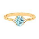 Oval Aquamarine Solitaire Ring with Diamond Accent Aquamarine - ( AAA ) - Quality - Rosec Jewels