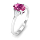 1.25 CT Oval Pink Tourmaline Solitaire Ring with Diamond Accent Pink Tourmaline - ( AAA ) - Quality - Rosec Jewels