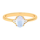 1 CT Oval Moonstone Solitaire Ring with Diamond Accent Moonstone - ( AAA ) - Quality - Rosec Jewels