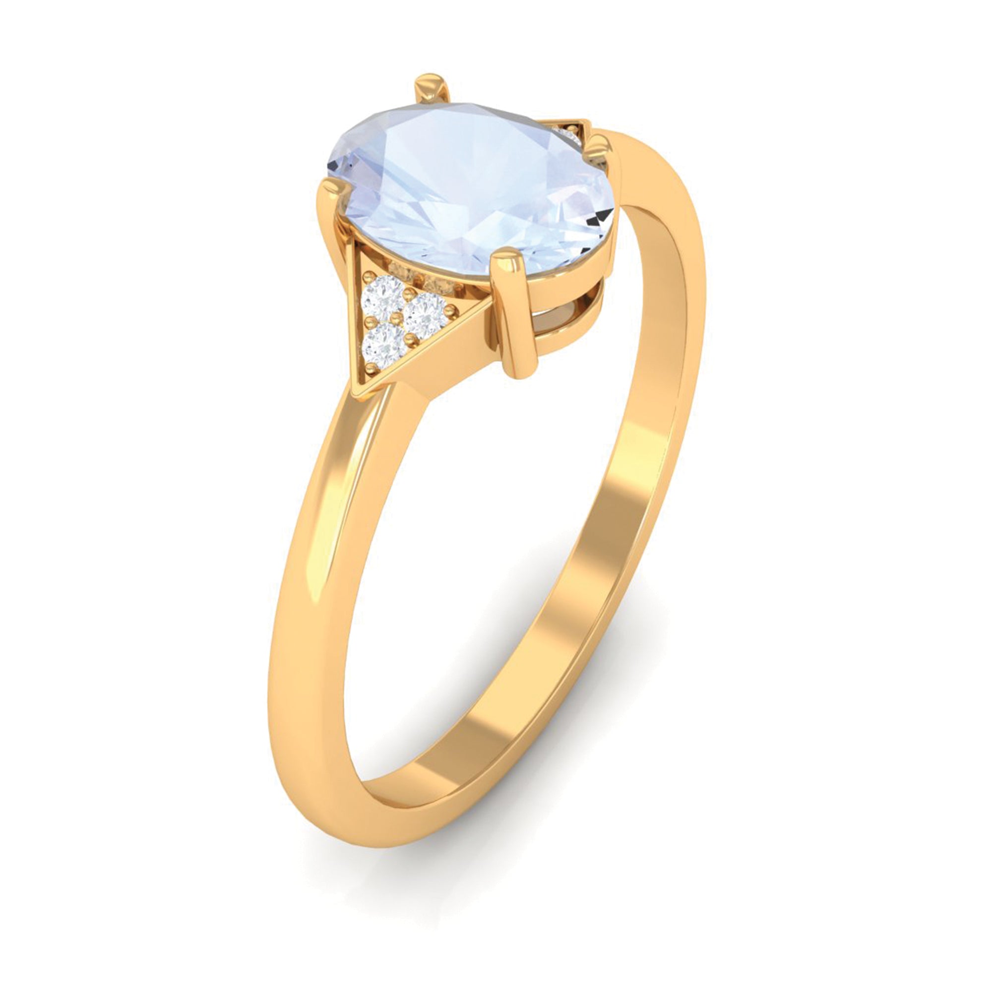 1 CT Oval Moonstone Solitaire Ring with Diamond Accent Moonstone - ( AAA ) - Quality - Rosec Jewels