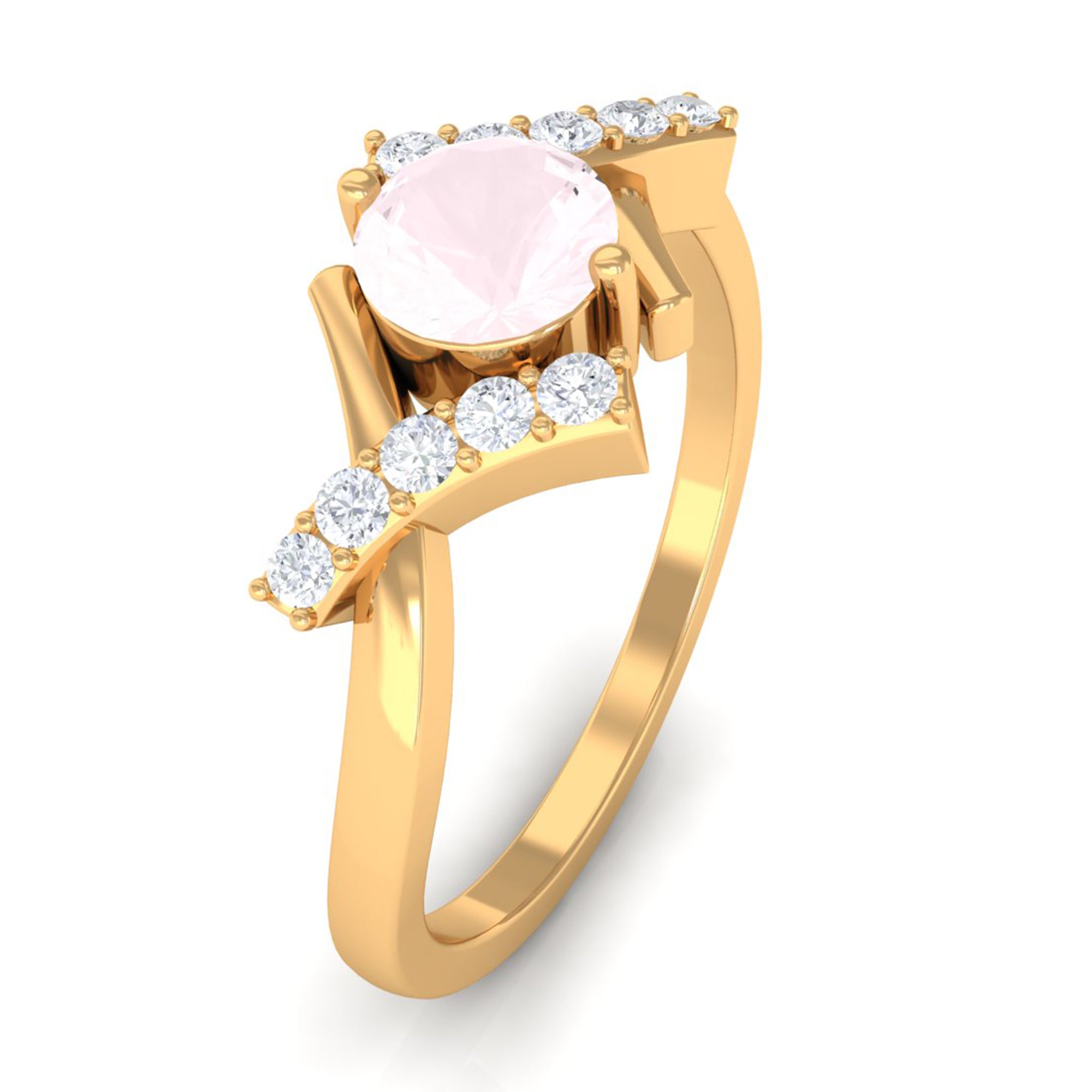 Rose Quartz and Diamond Designer Engagement Ring Rose Quartz - ( AAA ) - Quality - Rosec Jewels