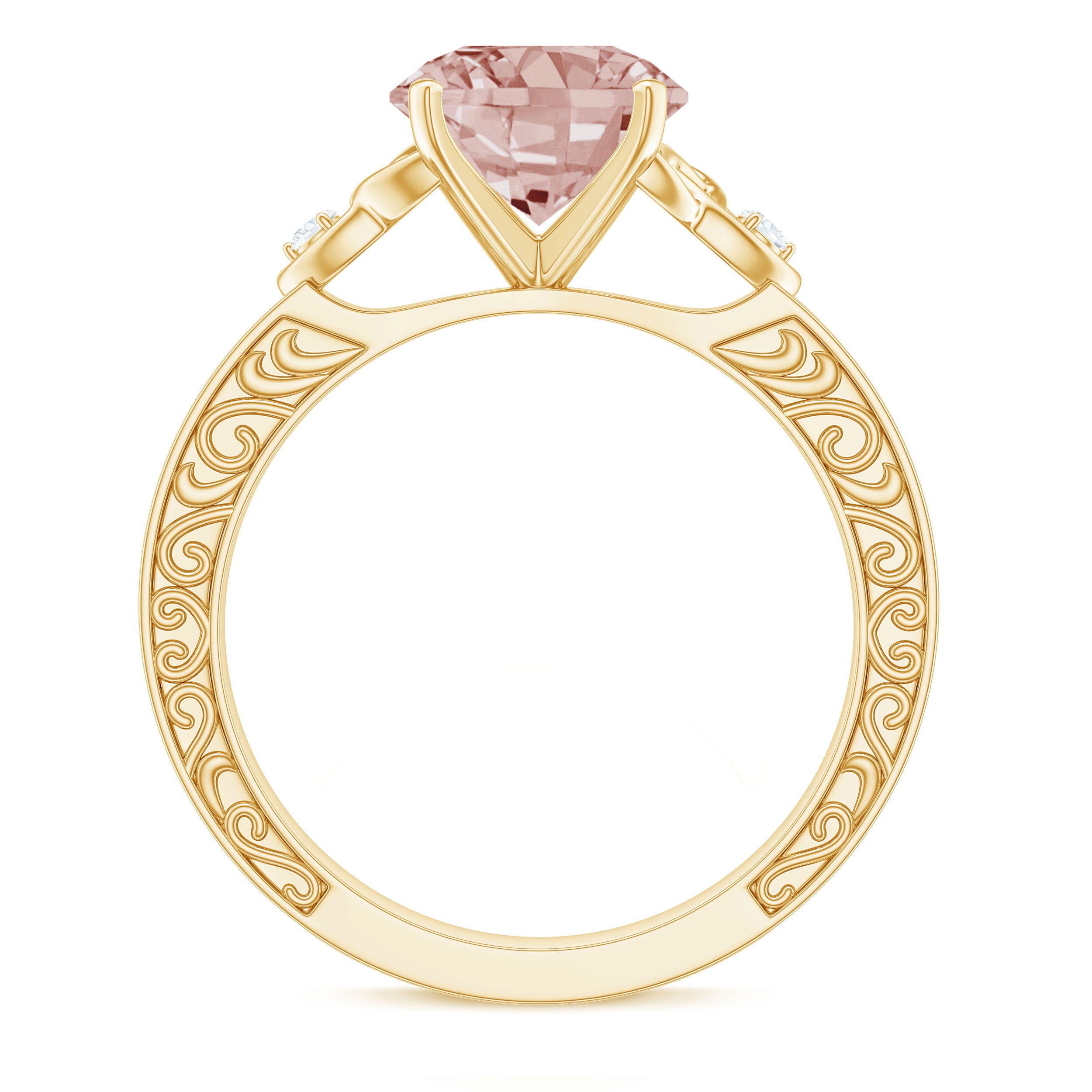 Solitaire Morganite Celtic Knot Ring with Diamond Morganite - ( AAA ) - Quality - Rosec Jewels