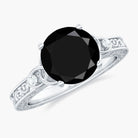 Solitaire Black Onyx Celtic Knot Engagement Ring with Diamond Black Onyx - ( AAA ) - Quality - Rosec Jewels