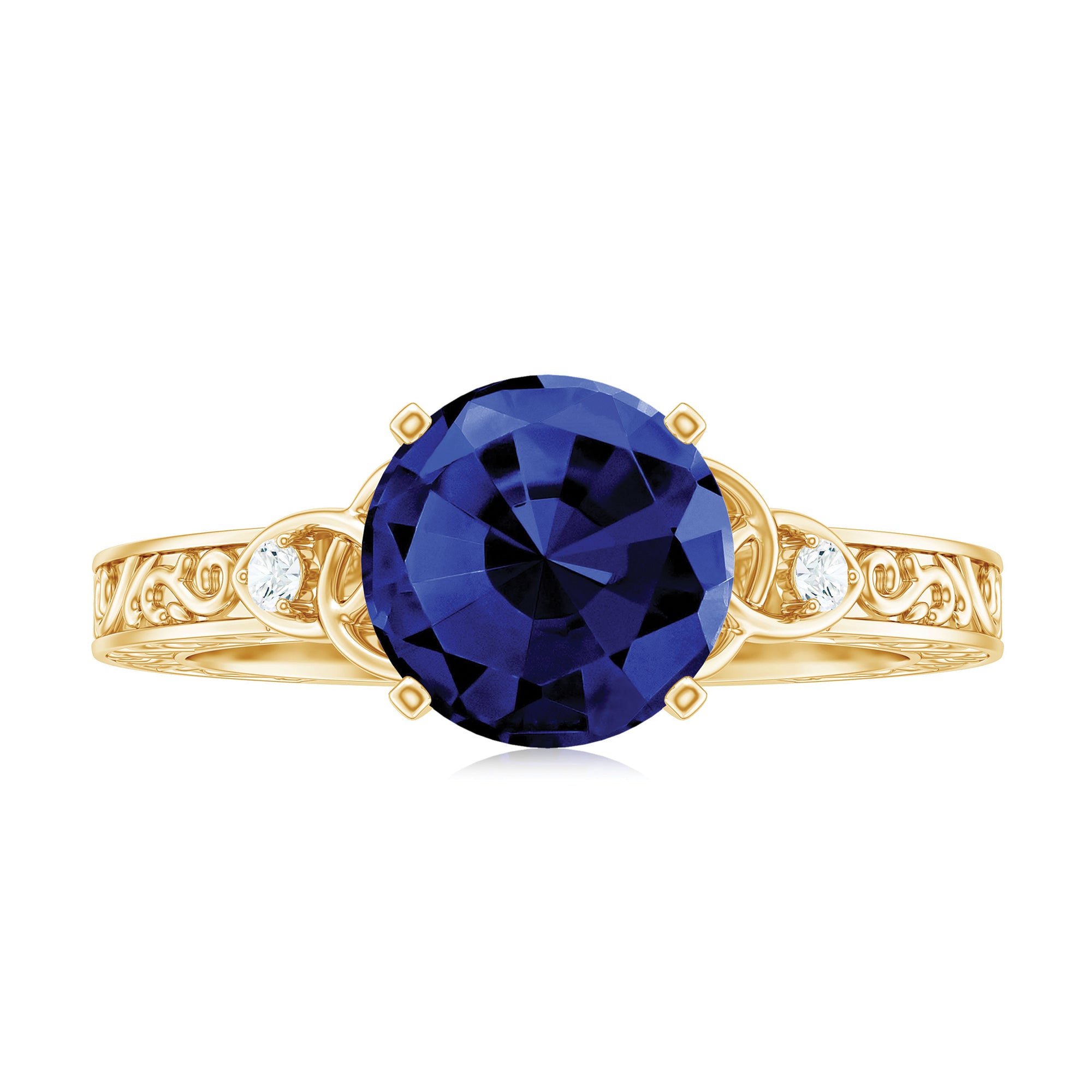 Solitaire Created Blue Sapphire Celtic Knot Engagement Ring with Diamond Lab Created Blue Sapphire - ( AAAA ) - Quality - Rosec Jewels