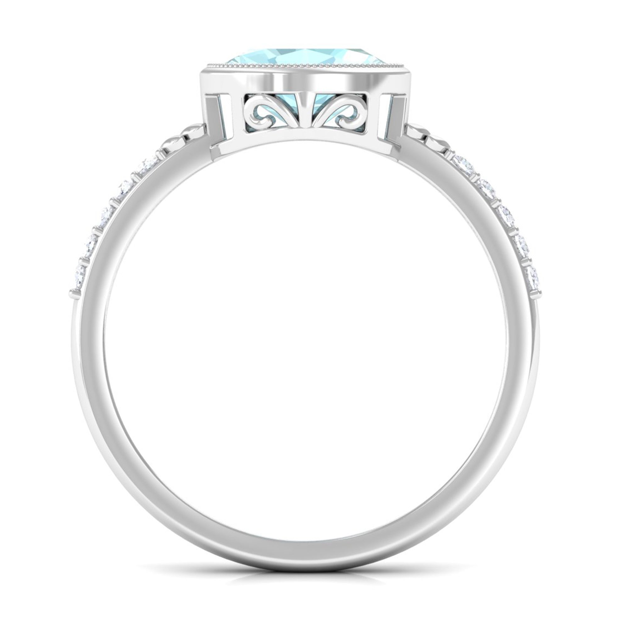 Bezel Set Oval Sky Blue Topaz East West Engagement Ring with Diamond Sky Blue Topaz - ( AAA ) - Quality - Rosec Jewels