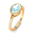 Bezel Set Oval Sky Blue Topaz East West Engagement Ring with Diamond Sky Blue Topaz - ( AAA ) - Quality - Rosec Jewels