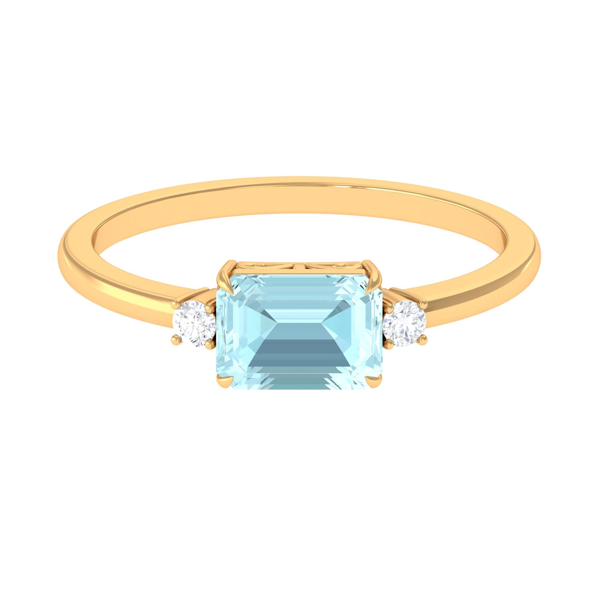 Emerald Cut Sky Blue Topaz East West Engagement Ring with Diamond Sky Blue Topaz - ( AAA ) - Quality - Rosec Jewels