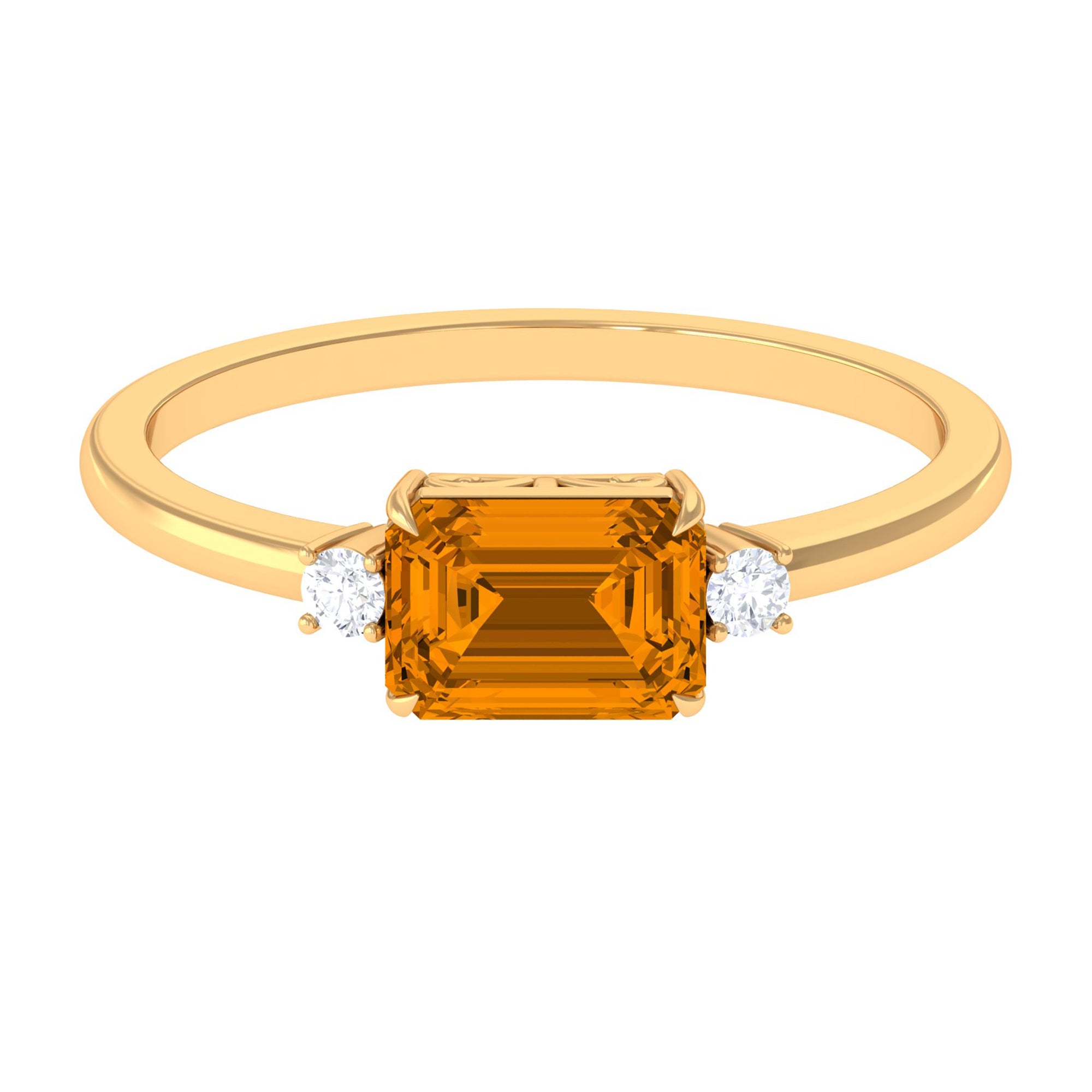 2 CT Octagon Cut Citrine East West Engagement Ring with Diamond Citrine - ( AAA ) - Quality - Rosec Jewels