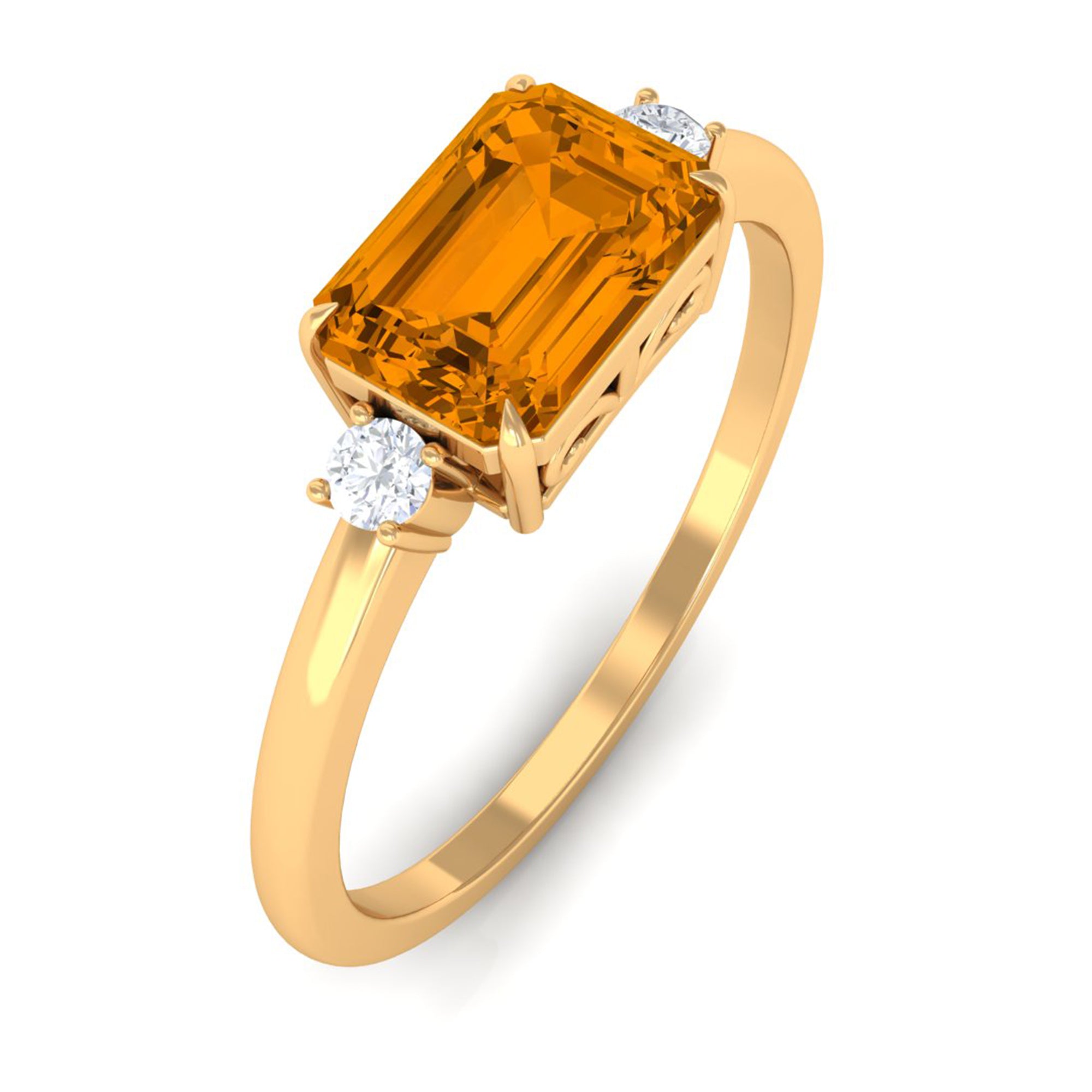 2 CT Octagon Cut Citrine East West Engagement Ring with Diamond Citrine - ( AAA ) - Quality - Rosec Jewels