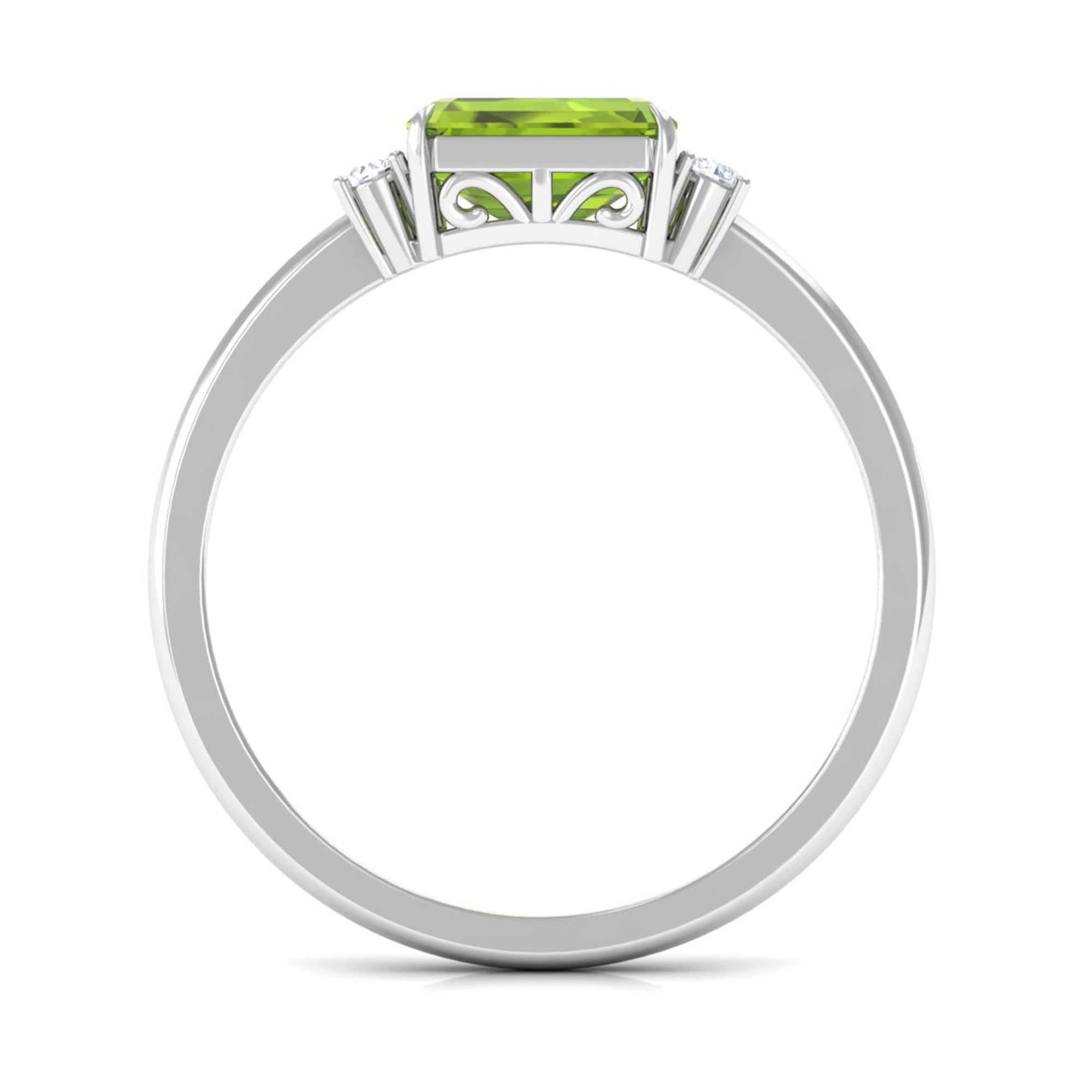 Emerald Cut Peridot East West Engagement Ring with Diamond Peridot - ( AAA ) - Quality - Rosec Jewels