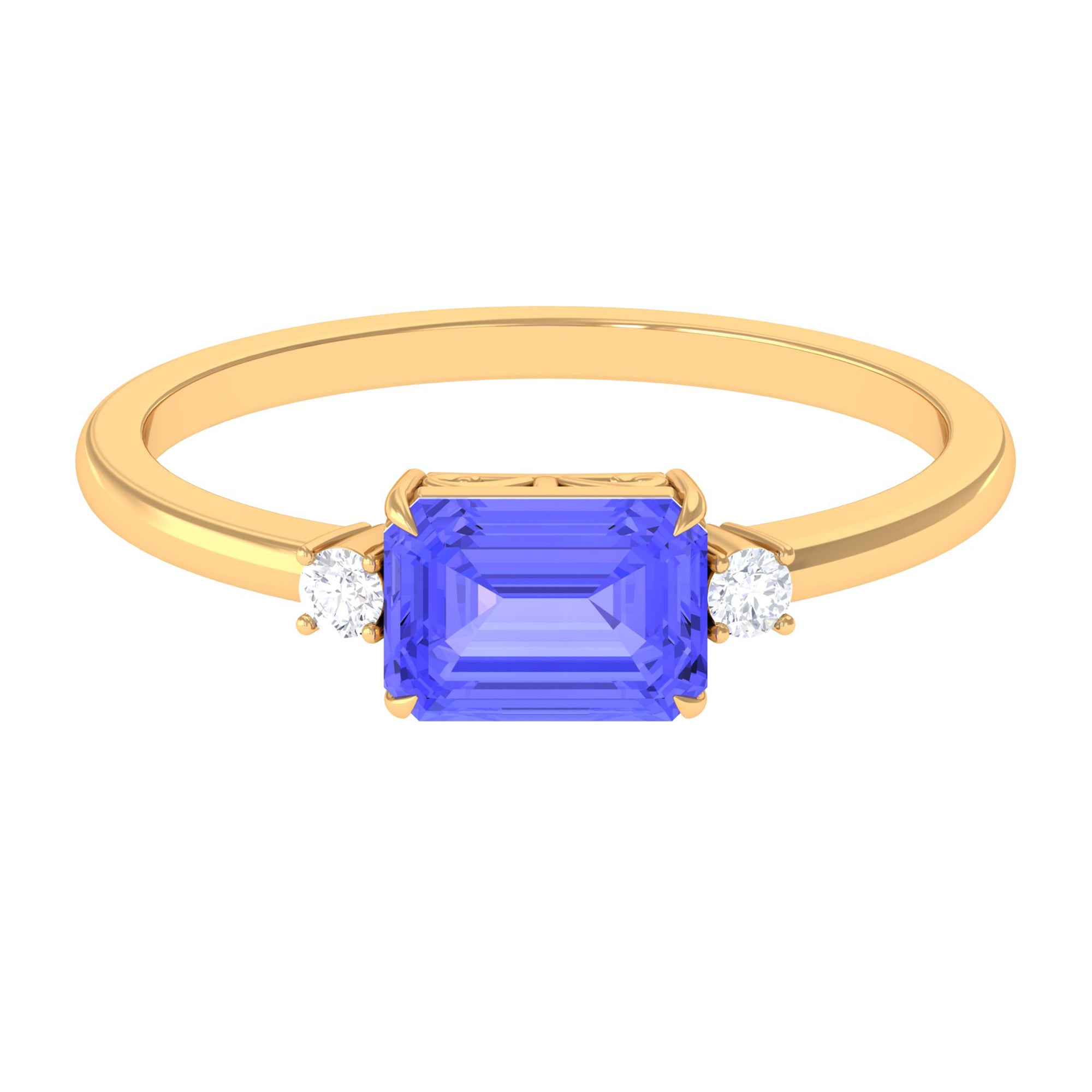 2 CT Emerald Cut Tanzanite East West Engagement Ring with Diamond Tanzanite - ( AAA ) - Quality - Rosec Jewels