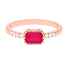 Emerald Cut Ruby East West Engagement Ring with Diamond Ruby - ( AAA ) - Quality - Rosec Jewels