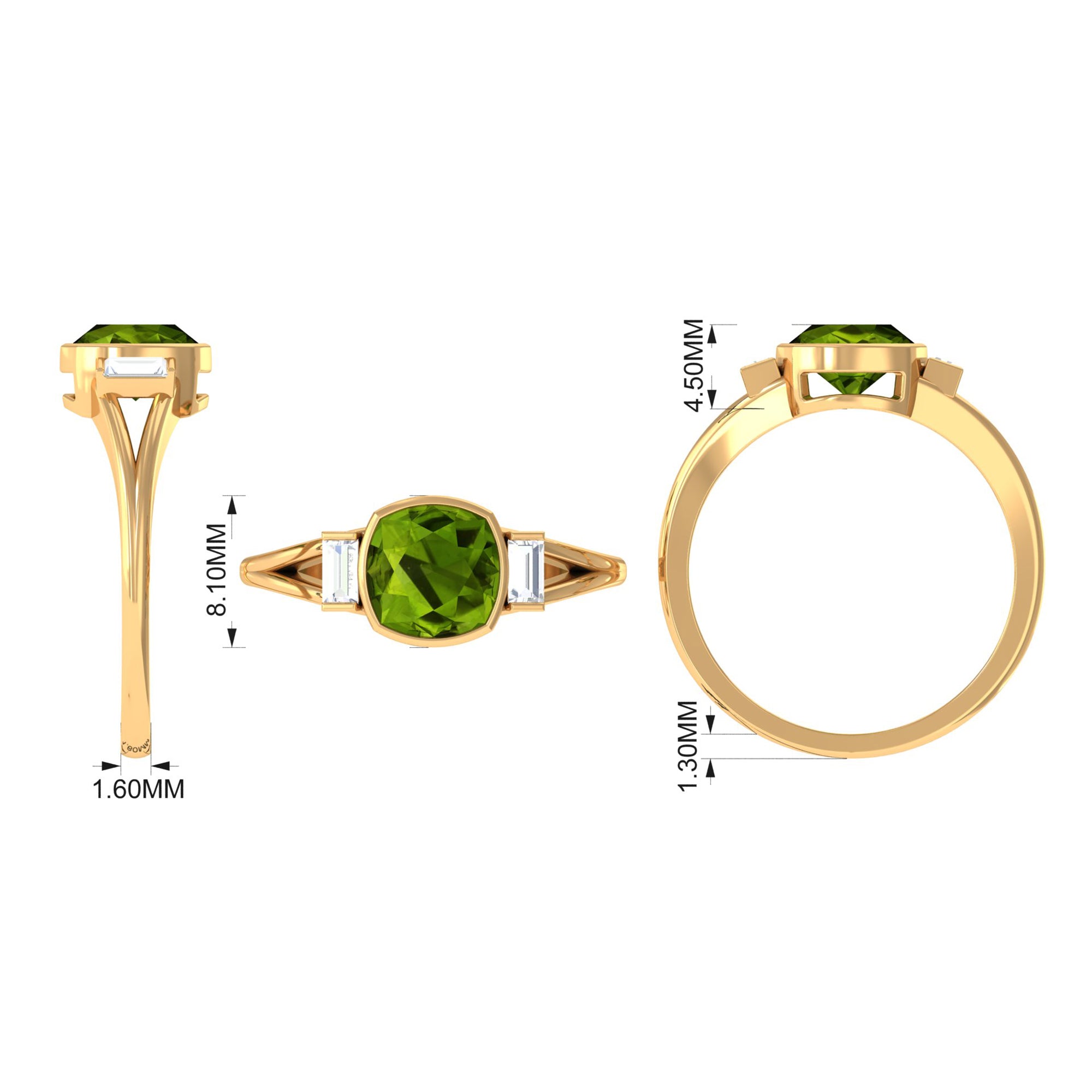 Simple Cushion Cut Peridot Solitaire Engagement Ring with Diamond in Split Shank Peridot - ( AAA ) - Quality - Rosec Jewels