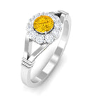 Split Shank Yellow Sapphire and Diamond Halo Engagement Ring Yellow Sapphire - ( AAA ) - Quality - Rosec Jewels