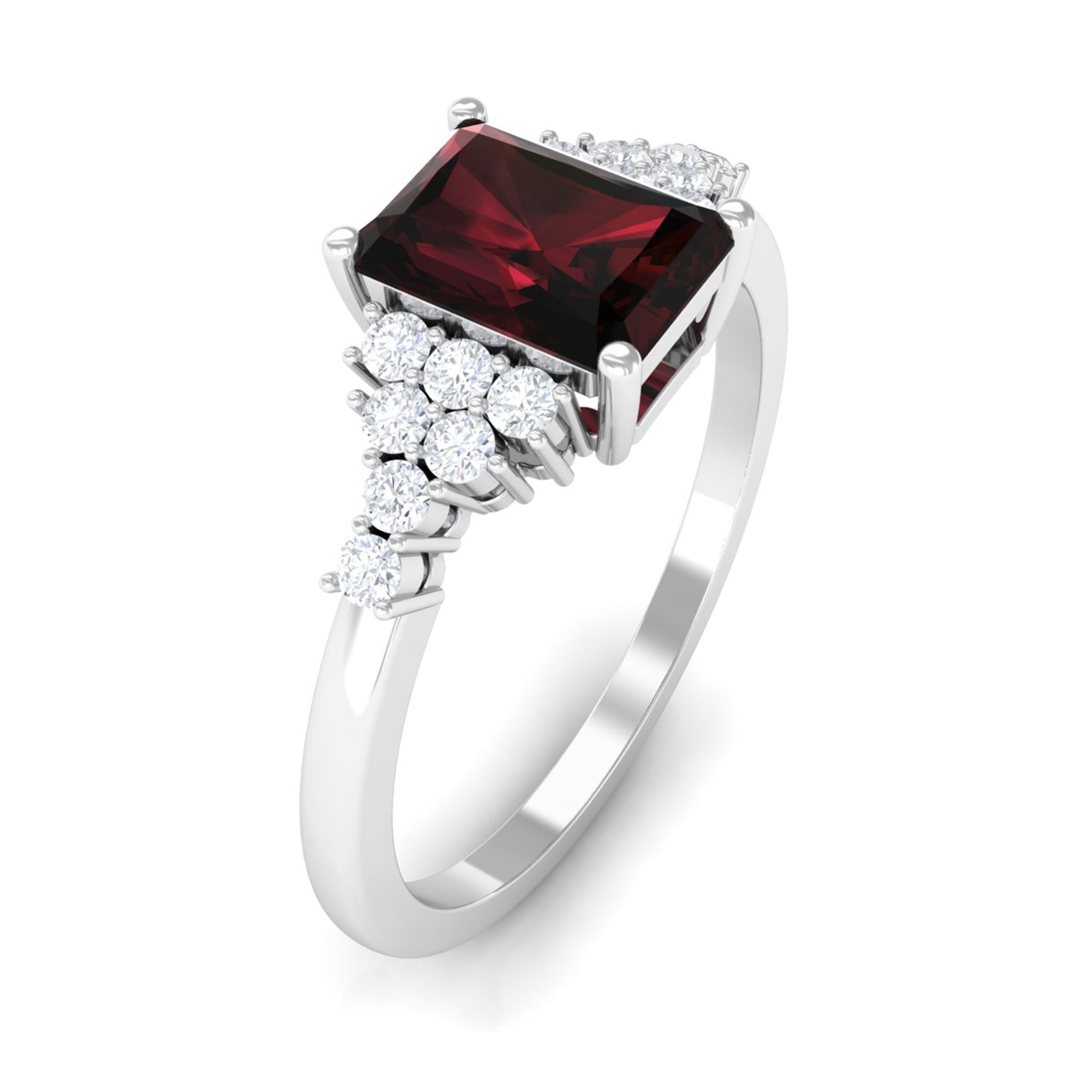 Octagon Cut Garnet and Diamond Solitaire Engagement Ring Garnet - ( AAA ) - Quality - Rosec Jewels