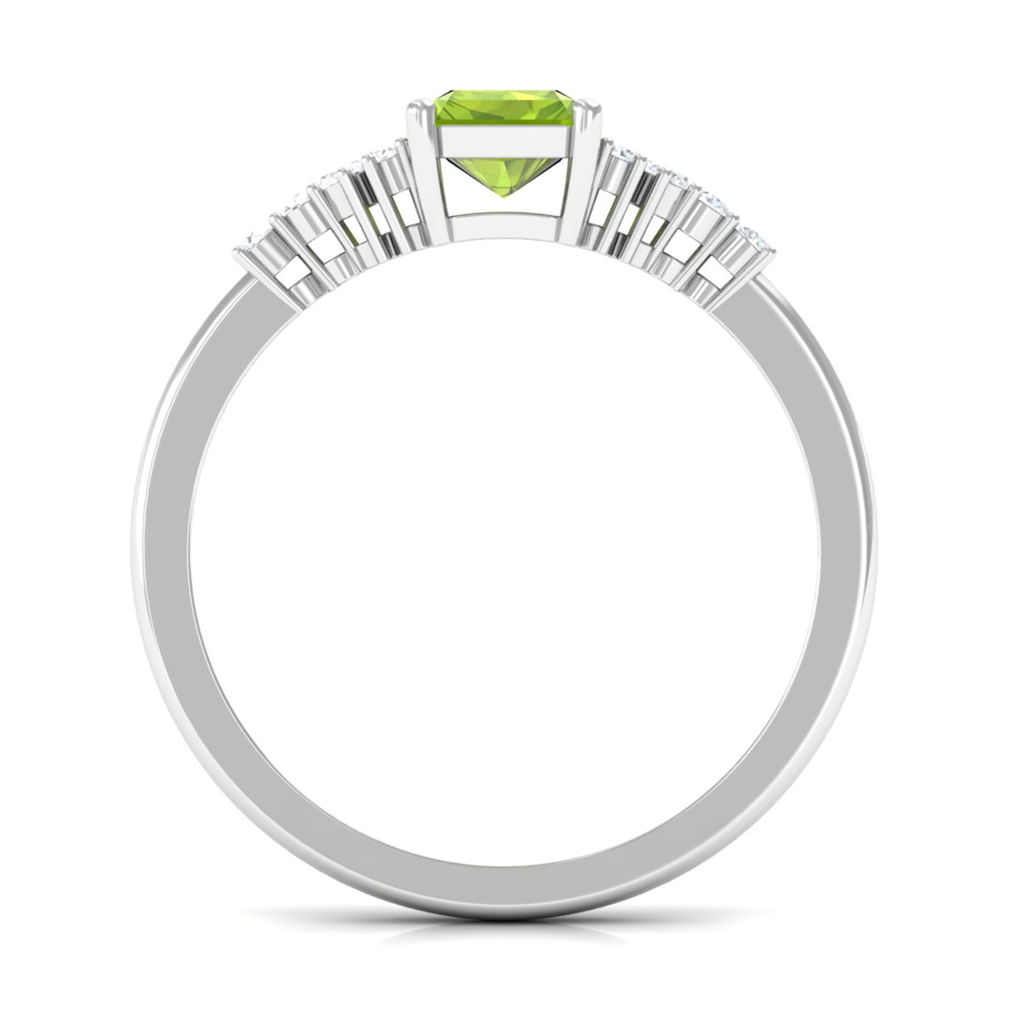 Emerald Cut Peridot and Diamond Solitaire Engagement Ring Peridot - ( AAA ) - Quality - Rosec Jewels