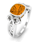 Vintage Style Cushion Citrine Solitaire Ring in Bezel Setting Citrine - ( AAA ) - Quality - Rosec Jewels