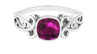 Vintage Style Cushion Cut Rhodolite Solitaire Ring in Bezel Setting Rhodolite - ( AAA ) - Quality - Rosec Jewels