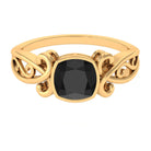 Vintage Style Cushion Black Onyx Solitaire Ring in Bezel Setting Black Onyx - ( AAA ) - Quality - Rosec Jewels