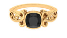 Cushion Black Spinel Solitaire Vintage Inspired Ring in Bezel Setting Black Spinel - ( AAA ) - Quality - Rosec Jewels