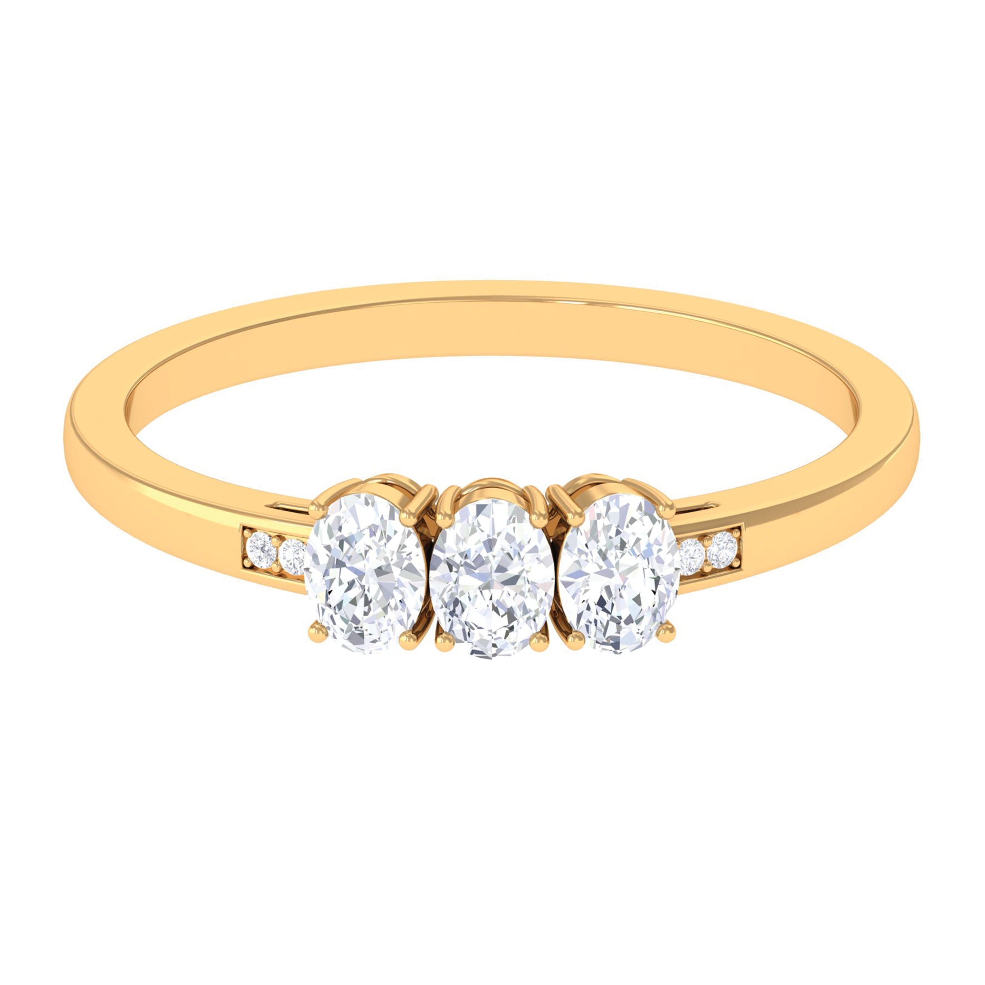 Oval Moissanite Three Stone Promise Ring in Gold Moissanite - ( D-VS1 ) - Color and Clarity - Rosec Jewels