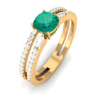 Cushion shape Emerald and Diamond Anniversary Double Band Ring Emerald - ( AAA ) - Quality - Rosec Jewels