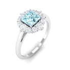 Princess Cut Aquamarine Engagement Ring with Diamond Halo Aquamarine - ( AAA ) - Quality - Rosec Jewels