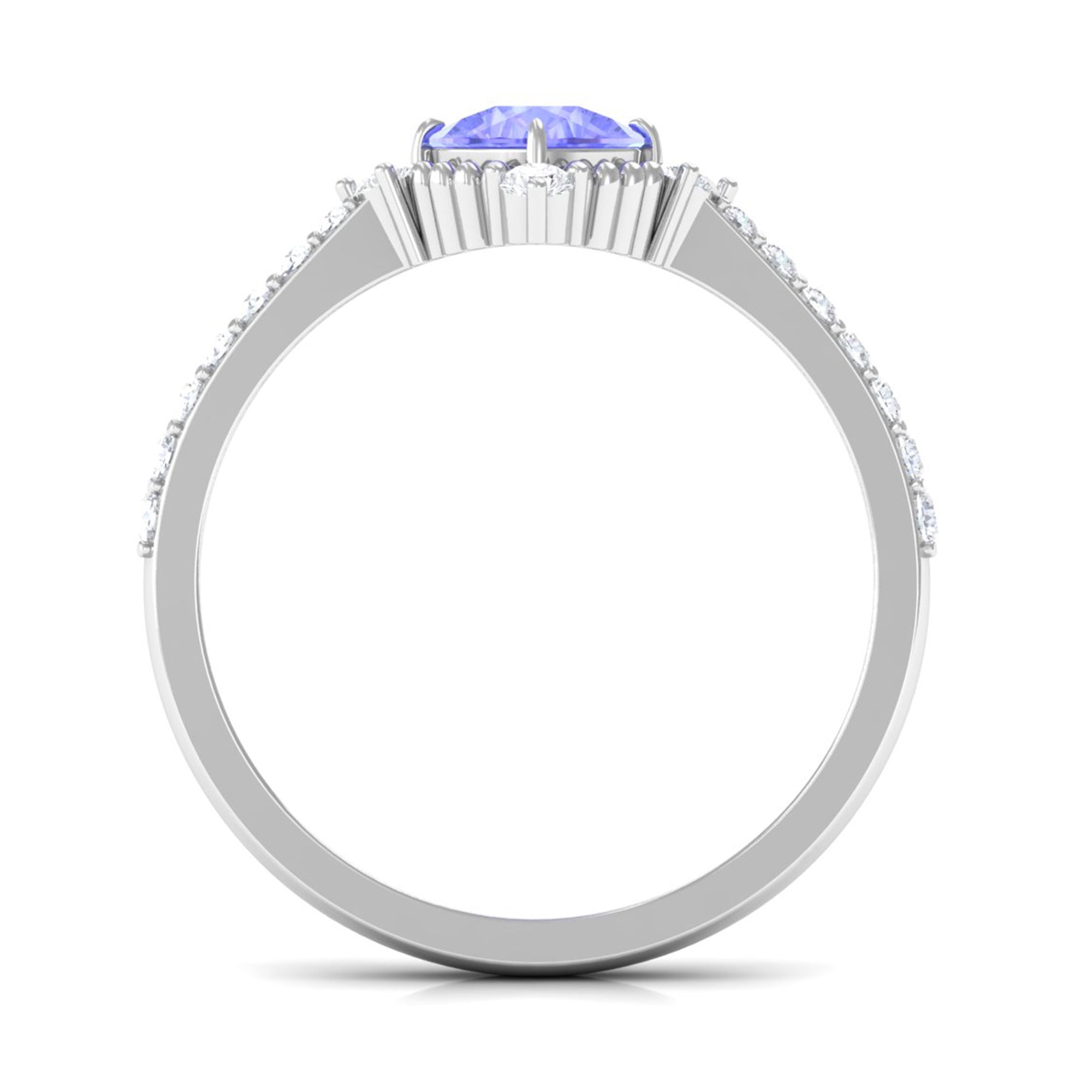 1.75 CT Cushion Tanzanite Solitaire Engagement Ring with Diamond Side Stones Tanzanite - ( AAA ) - Quality - Rosec Jewels