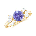 Cushion Shape Tanzanite Solitaire Ring with Diamond Trio Tanzanite - ( AAA ) - Quality - Rosec Jewels