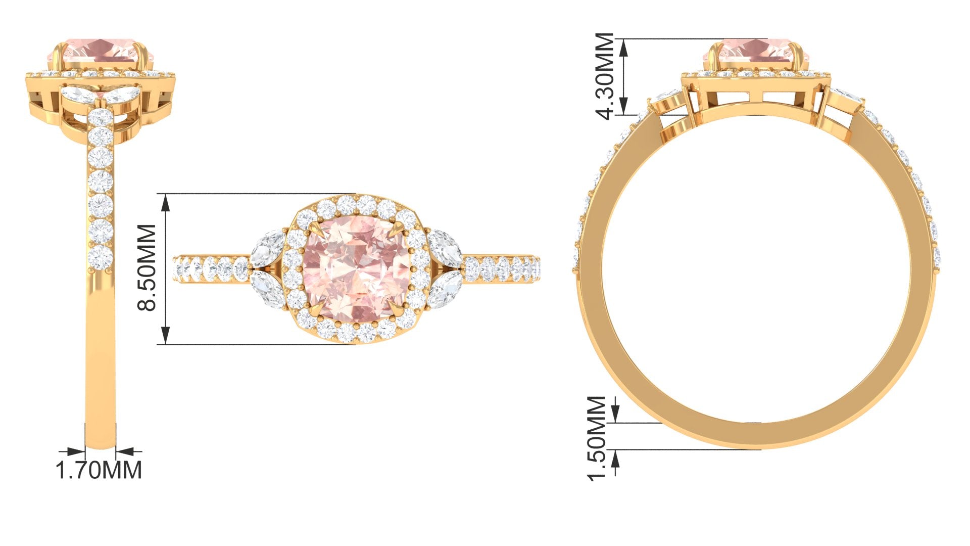 1.75 CT Morganite Halo Engagement Ring with Diamond Morganite - ( AAA ) - Quality - Rosec Jewels