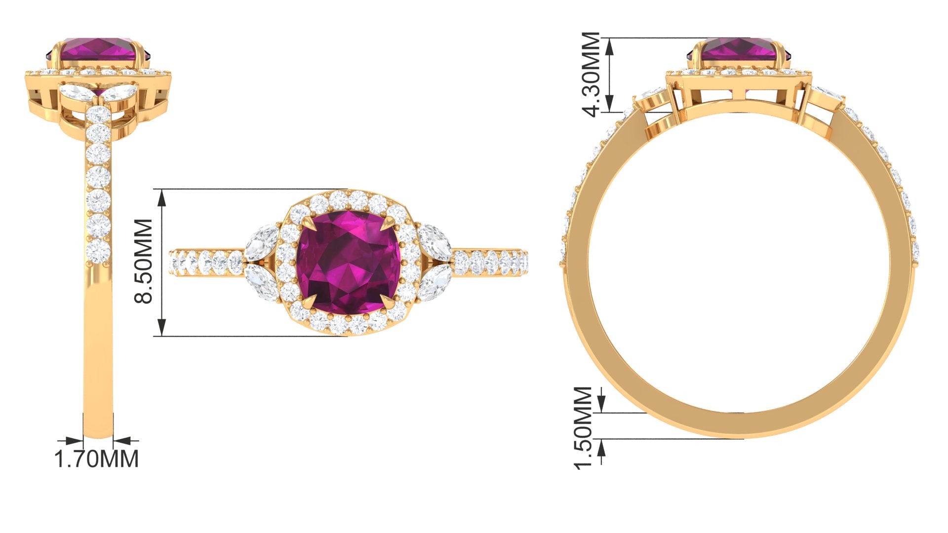 2 CT Cushion Cut Rhodolite Halo Engagement Ring with Diamond Rhodolite - ( AAA ) - Quality - Rosec Jewels