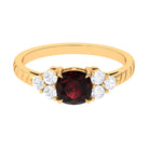 Cushion Cut Garnet Solitaire Engagement Ring with Diamond Trio Garnet - ( AAA ) - Quality - Rosec Jewels