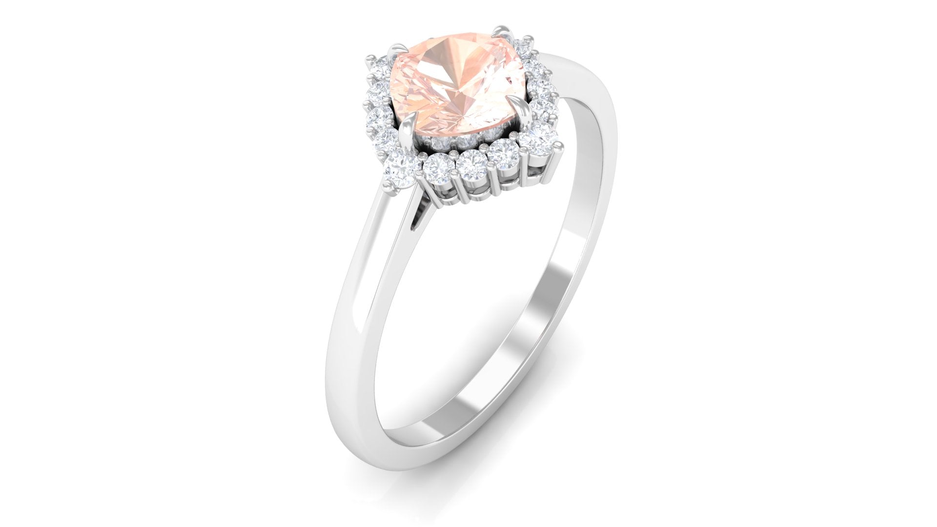 Cushion Cut Morganite Engagement Ring with Diamond Halo Morganite - ( AAA ) - Quality - Rosec Jewels