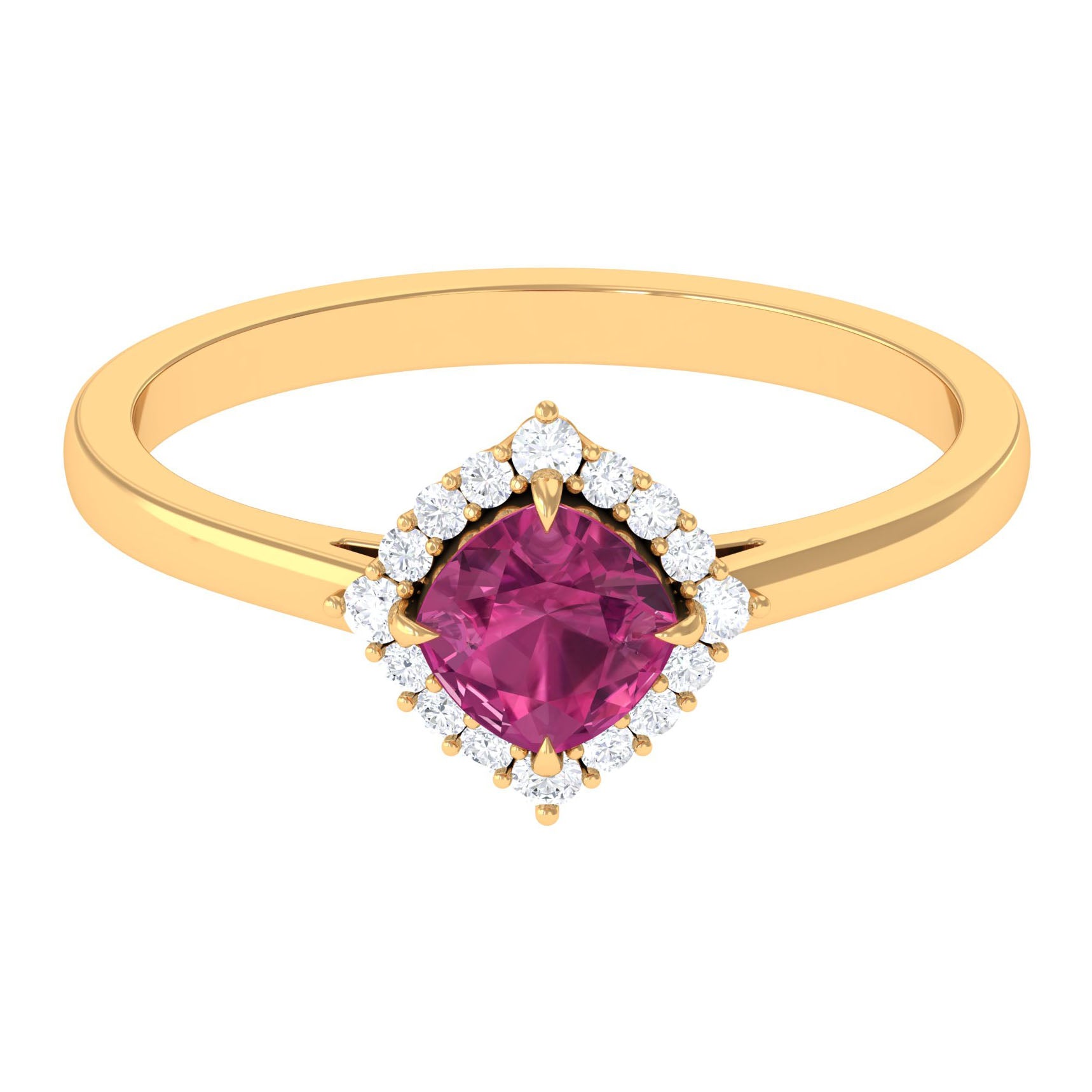 Real Pink Tourmaline Engagement Ring with Diamond Halo Pink Tourmaline - ( AAA ) - Quality - Rosec Jewels