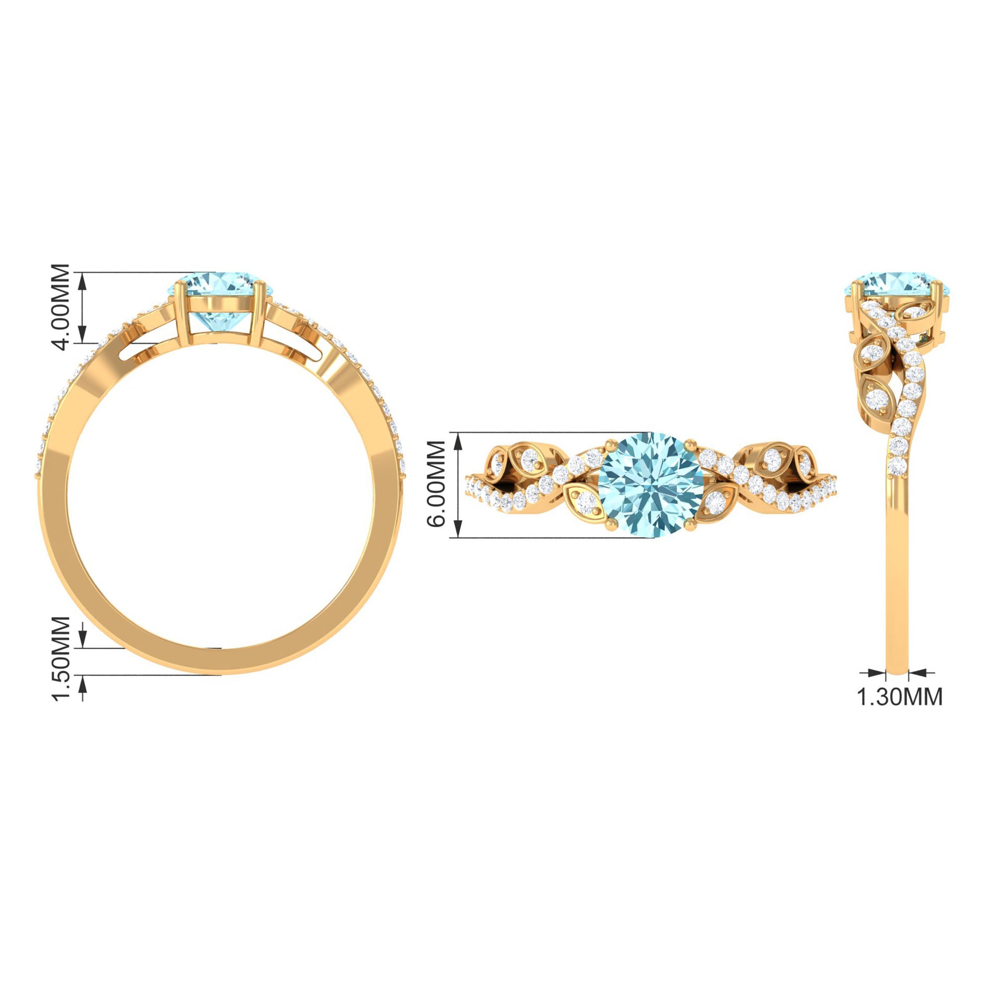 Round Shape Aquamarine Designer Engagement Ring with Diamond Aquamarine - ( AAA ) - Quality - Rosec Jewels