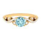 Round Shape Aquamarine Designer Engagement Ring with Diamond Aquamarine - ( AAA ) - Quality - Rosec Jewels